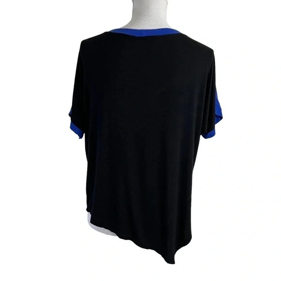 Aqua Colorblock Top XS Pointed Asymmetrical Hem Short Sleeves Round Neckline - Picture 3 of 8